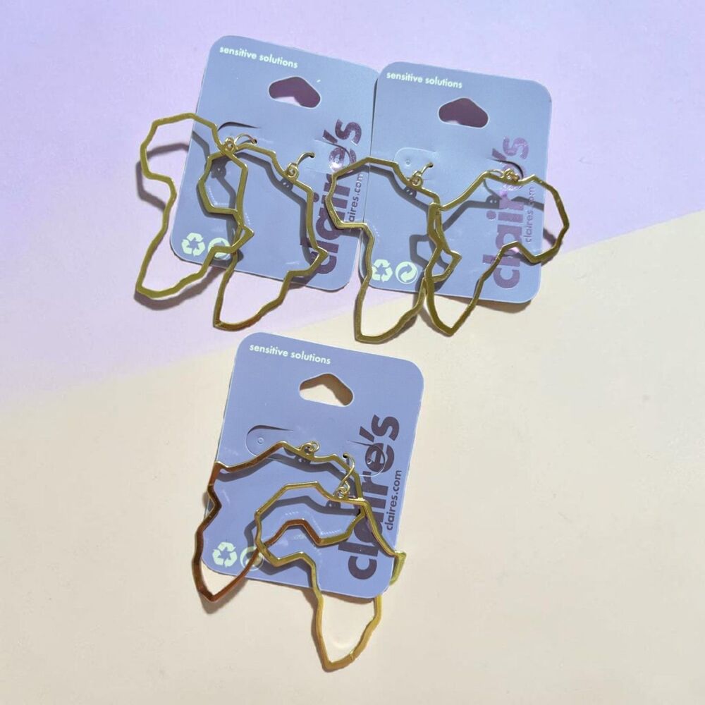Claire’s Africa Map Earrings Bundle, Outline Dangle Earrings, Travel Statement